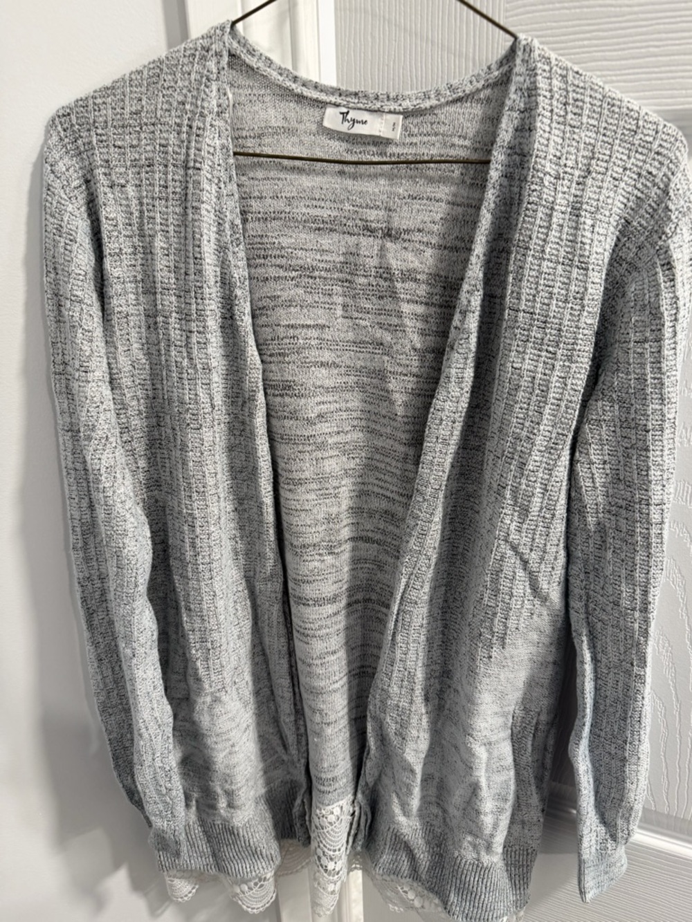 Thyme Maternity Light Gray Open-Front Ribbed Cardigan